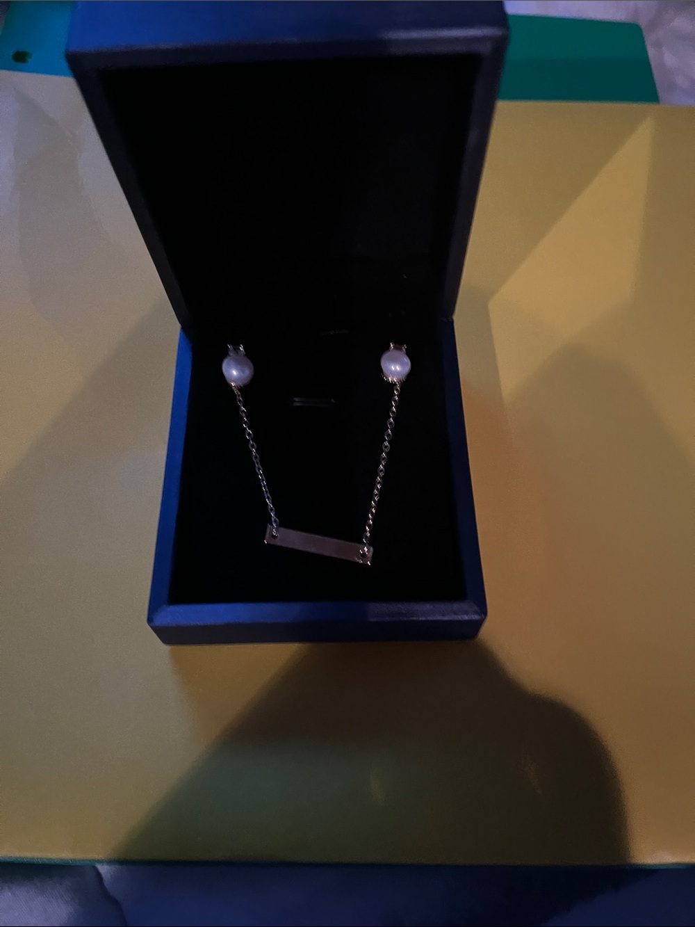 Silver Bar Necklace with White Pearl Accents - Women Jewelry